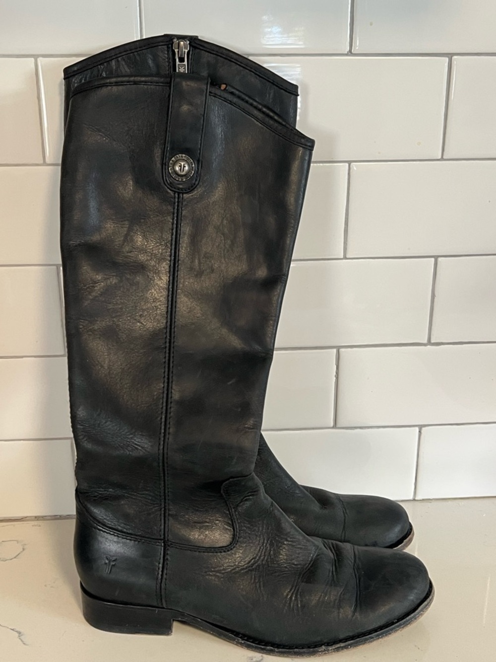 FRYE Melissa Button Tall Women’s Size 6.5 B Black Leather Riding 77167 Boots